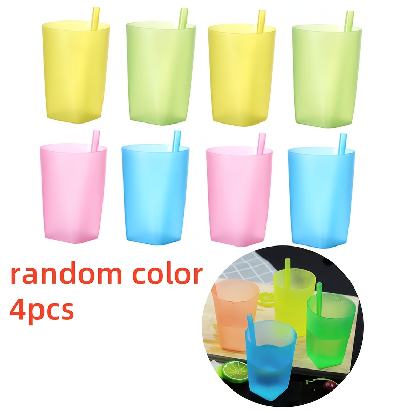 

4pcs 180ml & 260ml Polypropylene Tumblers With Built-in Straws, , Resistant, Bpa-free Drinkware, Assorted Colors, With Built-in Straws For Valentine's, Thanksgiving, Christmas, New Year