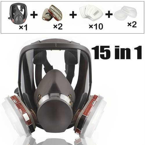 15 in 1 full face respirator gas mask vapor respirator compatible with particulate filter protection for painting welding polishing chemical handling