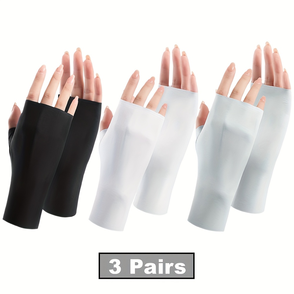 3 Pairs/pack Women's Thin Breathable Half Finger-less Gloves, Fits All, Ideal For Outdoor Sports Such As Running, Fishing, And Hiking