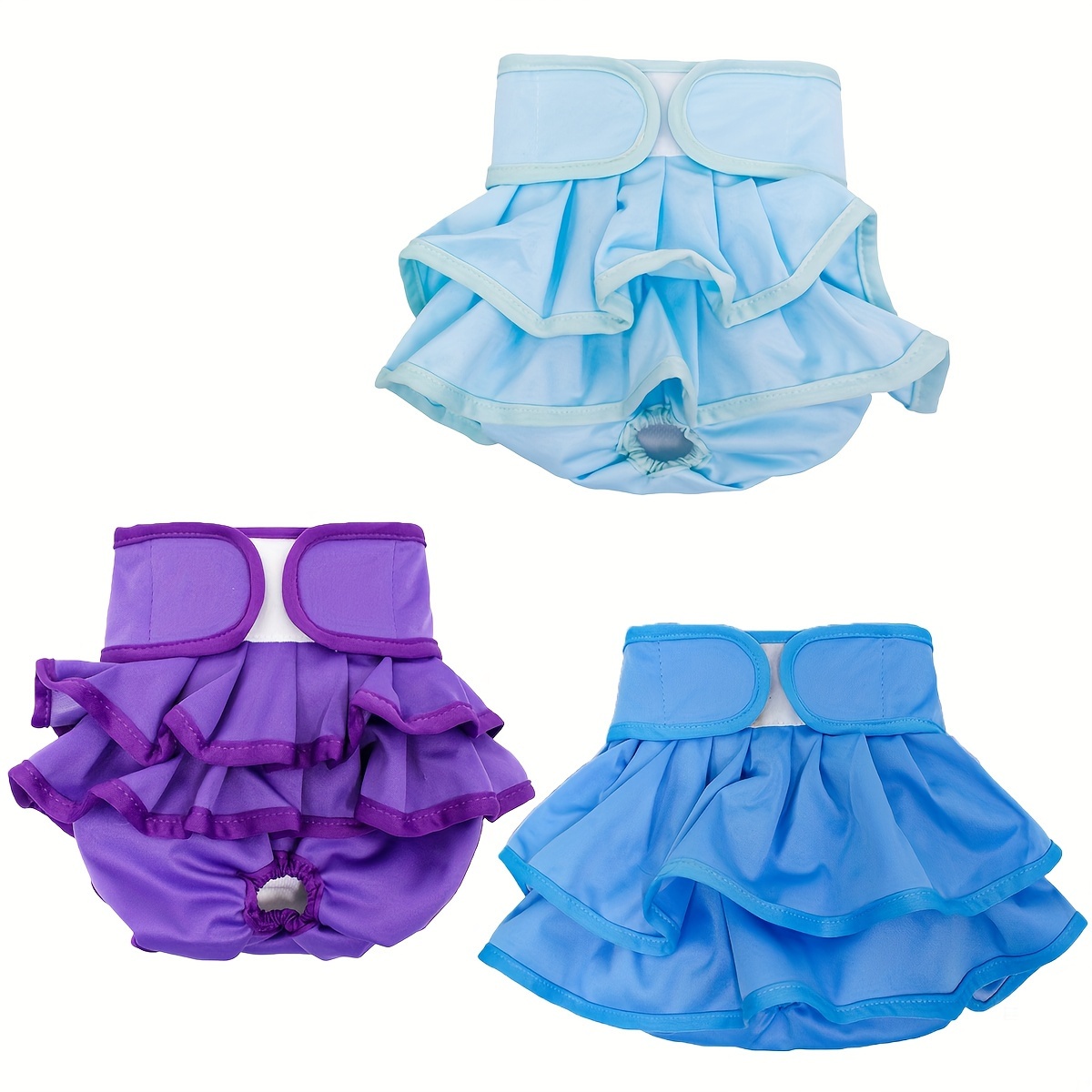 

3-pack Washable Female Dog Diapers With Ruffle Skirt - Soft Polyester Comfort, Absorbent Layers, Leakproof Pet Diapers For Incontinence, Heat, And Excitable Urination - Ideal For Dogs