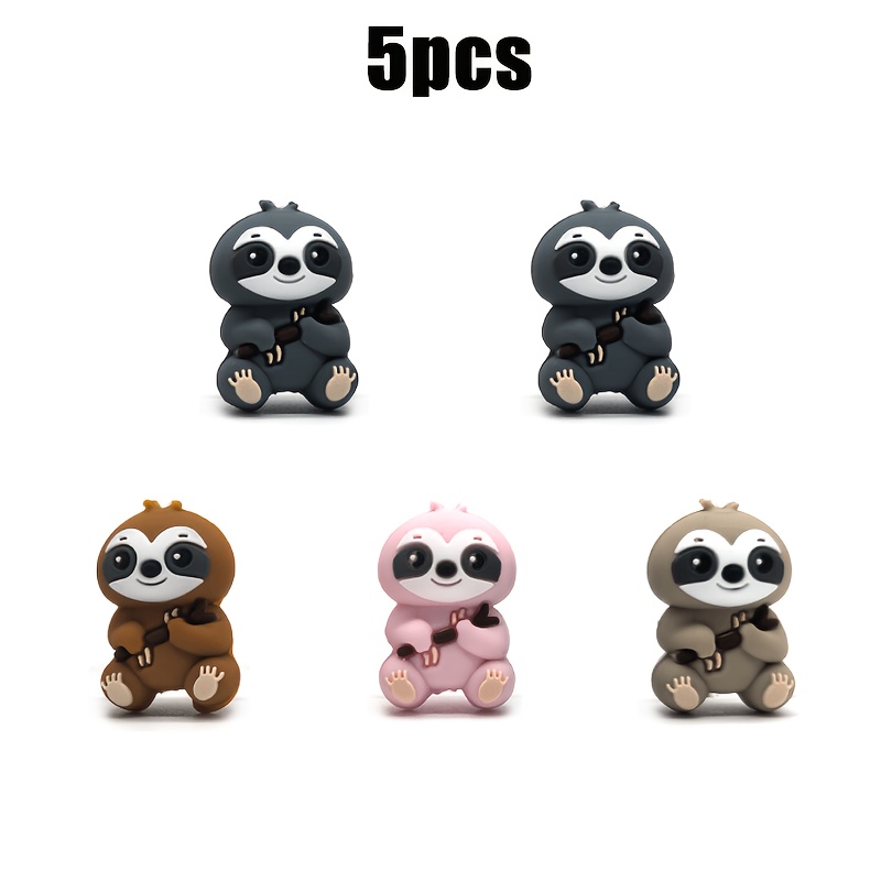 Image of 5pcs Silicone Beads, 3d Three-dimensional Sloth Shaped Loose Beads, Suitable For Handmade Making, Bracelets, Bag Charms, Phone Chains, Daily Decoration And Holiday Party Gifts