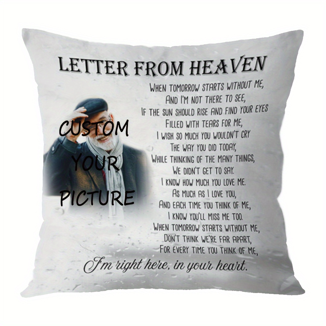 

1pc 18x18 Inch Soft Single-sided Short Plush Personalized Photo Pillowcase, A Letter From Heaven Square Customized Photo Picture Pillow Cover For Home Sofa Decor (cushion Is Not Included)