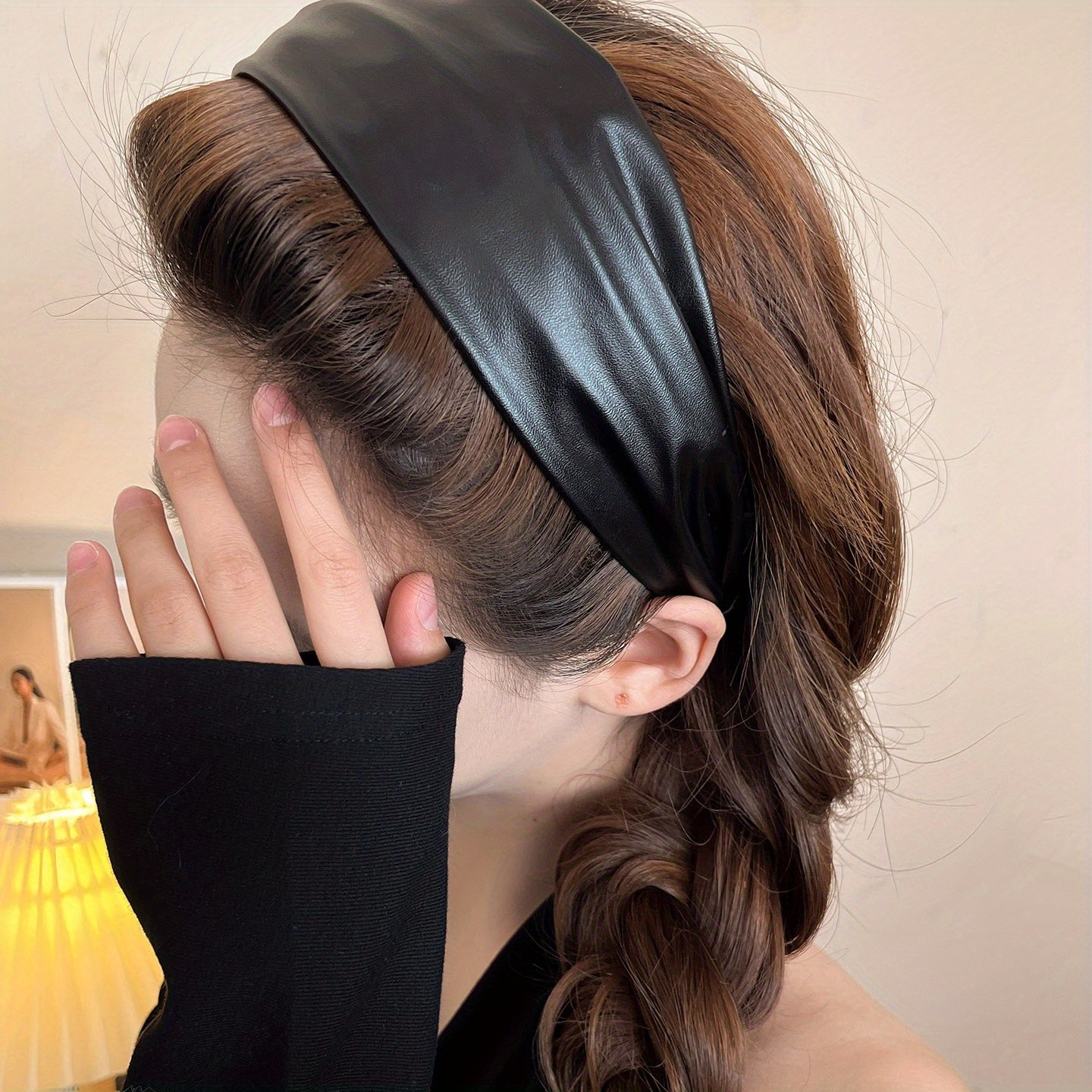 E-shop einfarbiges, lässig-elegantes PU-Leder-Stirnband, ganzjährig modisches Haar-Accessoire, Retro-PU-Leder-Stirnband, Damen-Stirnband mit breitem