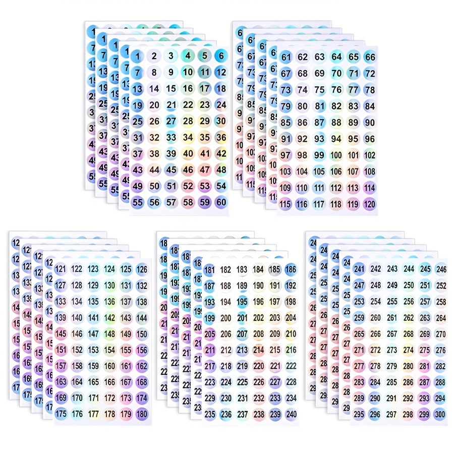 Image of 25 Sheets Number Stickers (numbers 1-300), Self Adhesive Stickers Round Number Labels For Office Supplies, Organizing Nail Polish Bottles