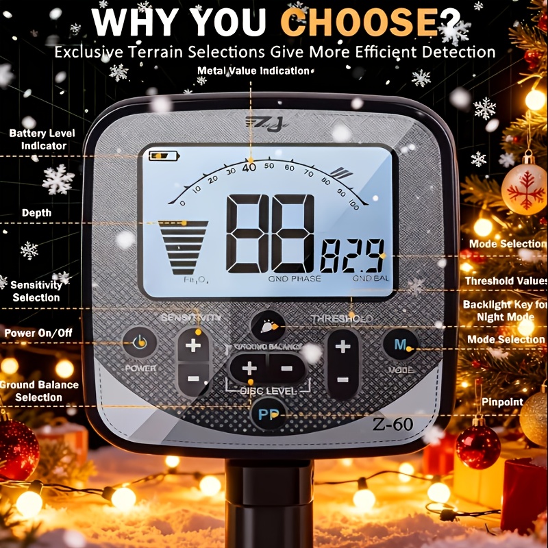 z60 adult metal detector 14 inch depth dd needle tip - Temu