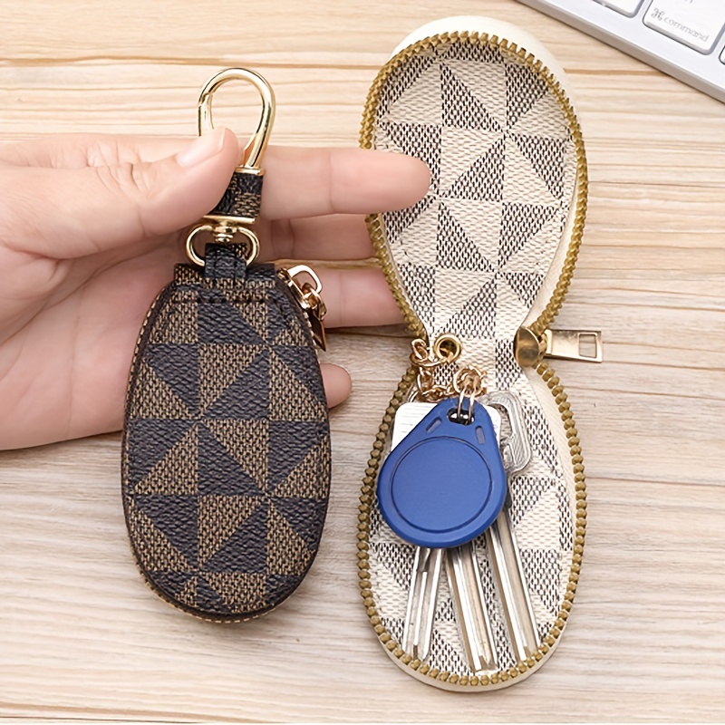 geometric keychain mini wallet leather zip key pouch multi purpose small coin purse 3 54 x 1 97 details 8