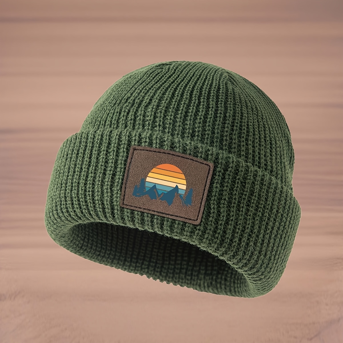 Image of Fashion With Tree And Sunrise Pattern Knit Hat Street Hip-hop Hat Trendy Lightweight Pullover Hat Unisex Beret