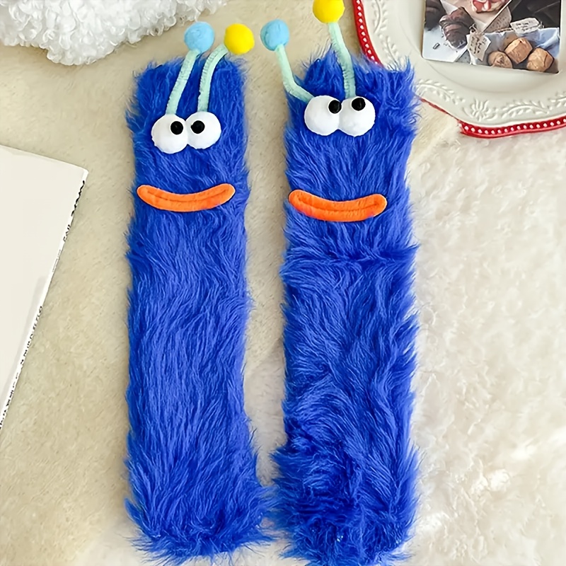 TEMU 1 paire de chaussettes en peluche confortables et mignonnes avec de dessin 3D, style couple - Motif épais, et coloré