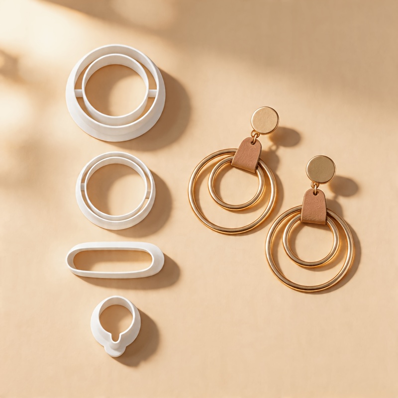 TEMU 4pcs Set Simple Geometric Ring Polymer Clay Cutter, Polymer Clay Embossing Mold With Double Ring / Oval / Round Disc Shapes, Light Daily Earring