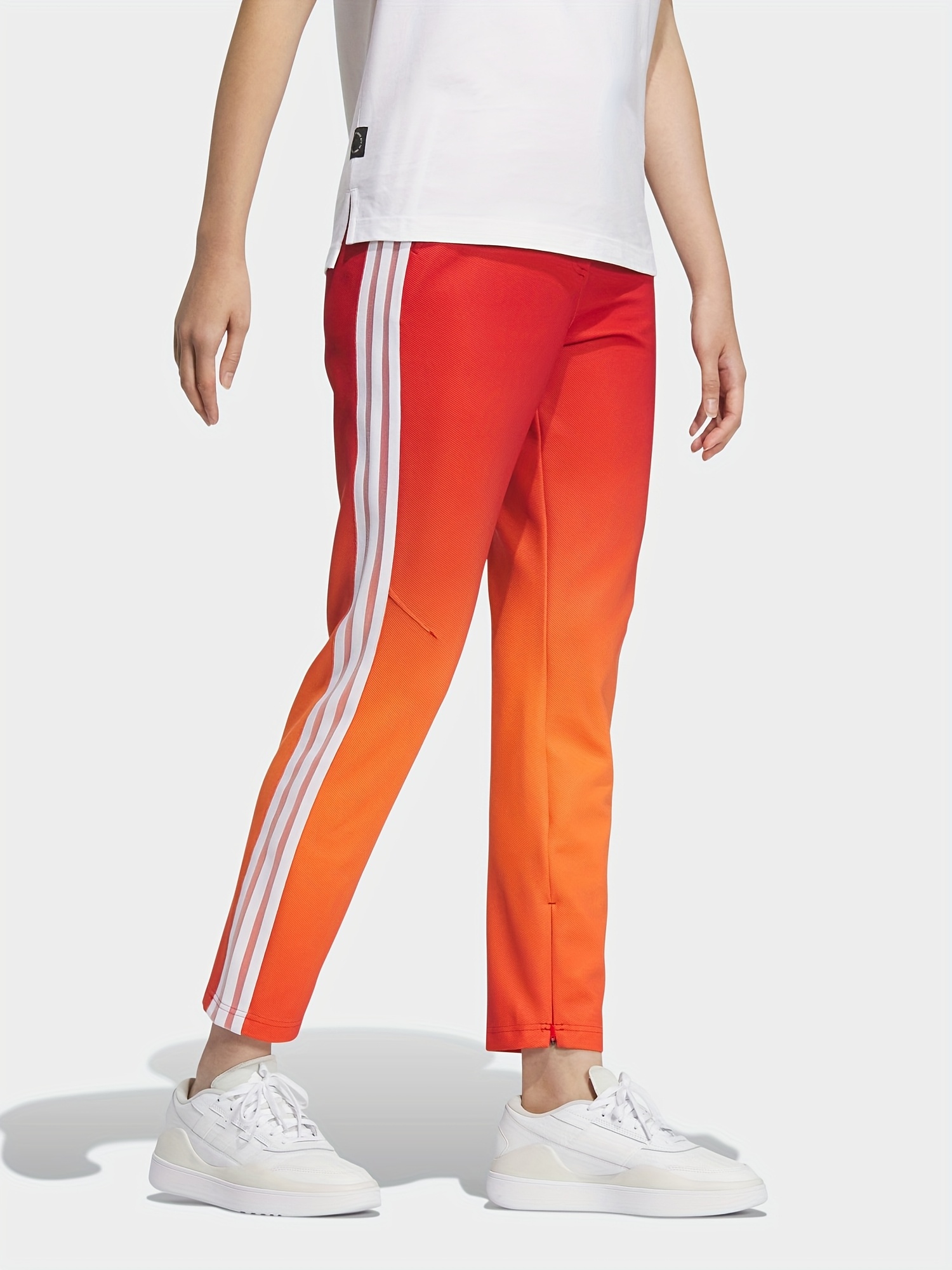 pantalones de pista para mujer   jg8769 -     naranja y   con rayas blancas, joggers atléticos casuales, cintura cómoda con cordón,   para  /otoño, pantalones de jogging
