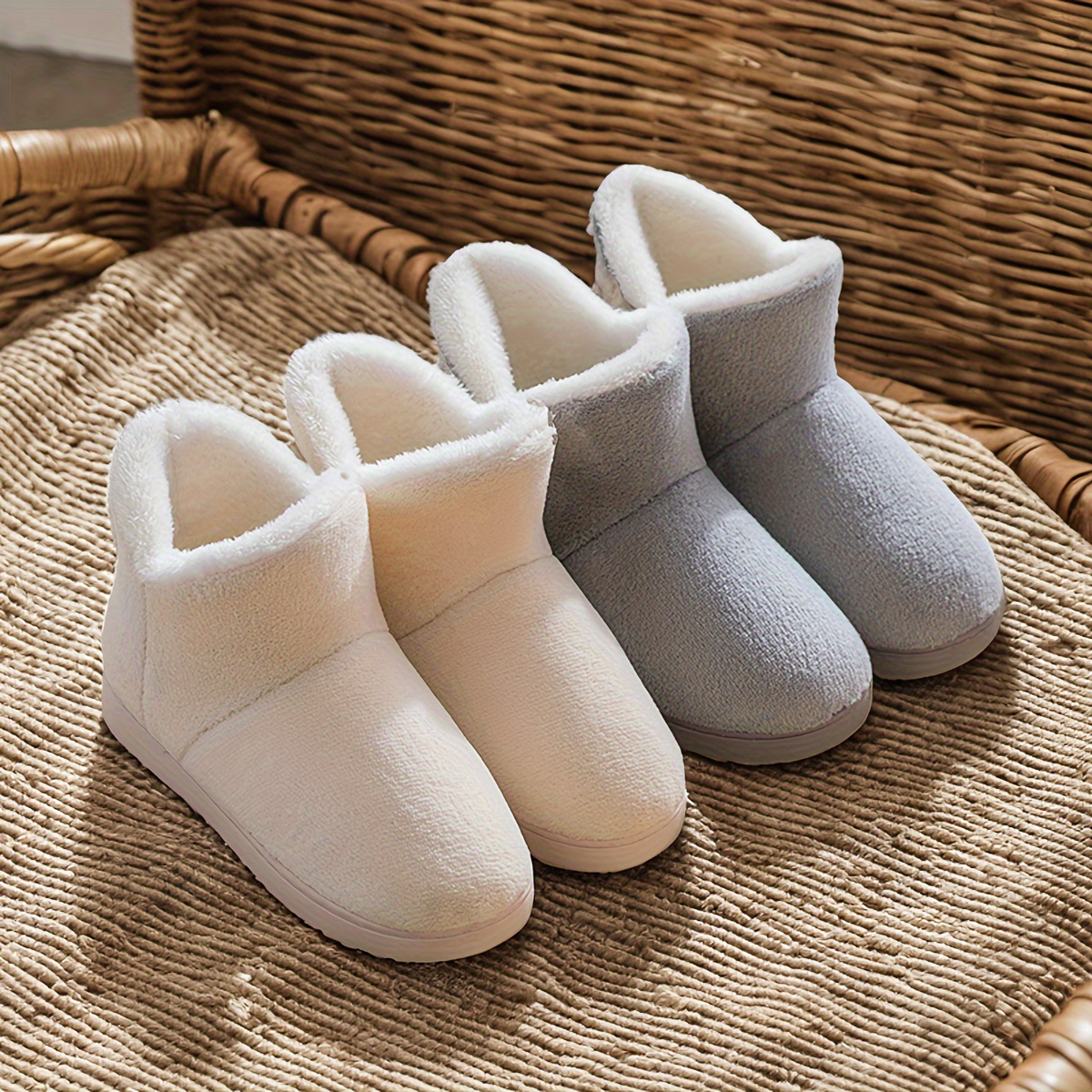 

Minimalist Solid Color Home Boots, Platform Soft Sole Plush Lined Home Slippers, Non-slip Mute Warm Cozy Indoor Shoes