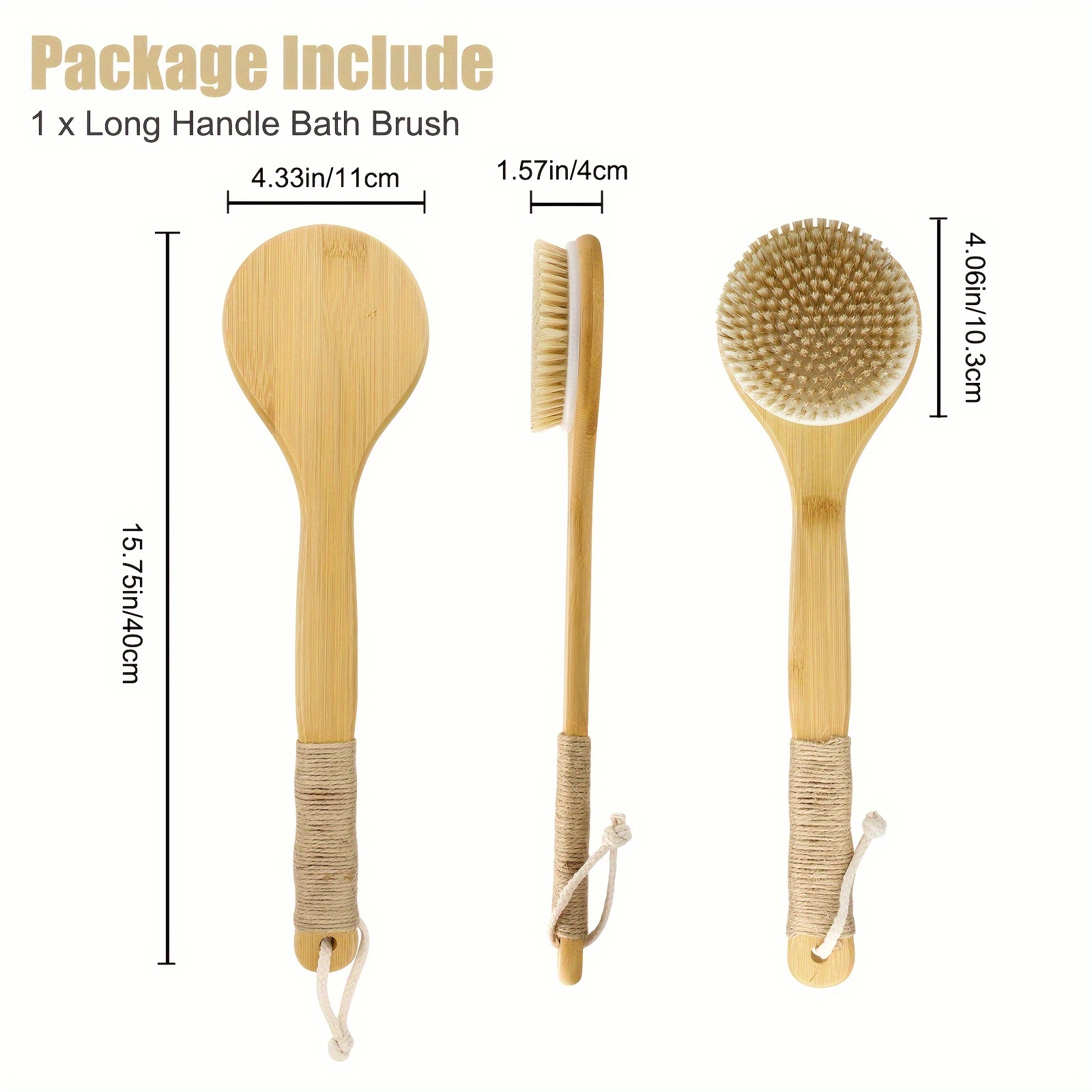 long handle bath brush with hanging rope natural bristle back scrubber exfoliating shower brush for   washing Product details 0
