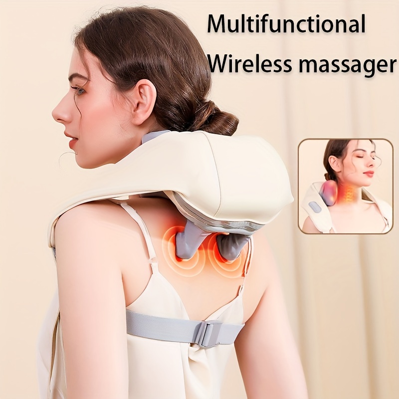 

1pc 6d Wireless Massage Pillow With Heat, Usb Rechargeable Shiatsu Massager With For Neck, Shoulders, Back, And Legs, Lithium Battery 18650 Series, Relaxation Gift