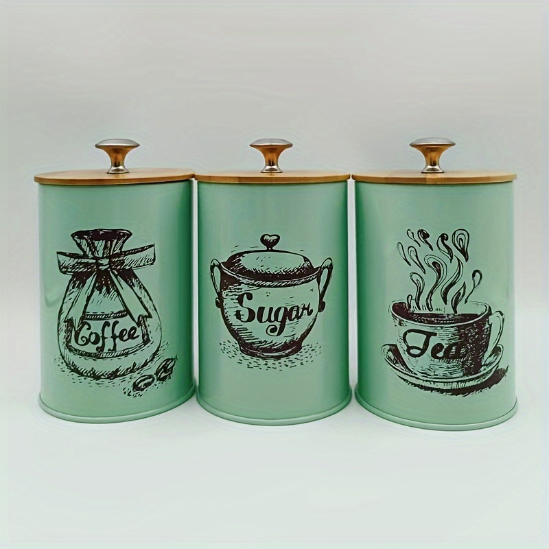 3-Piece Metal Canister Set with Lids, Hand Washable, Round Multipurpose  Containers for Coffee, Sugar, Tea Storage Reusable, No Elec