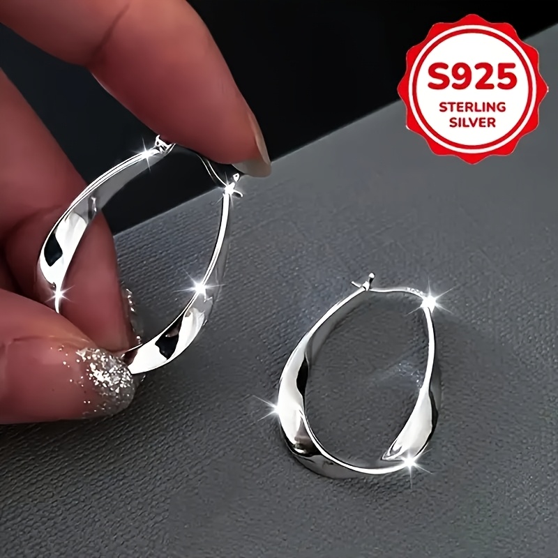 TEMU Elegant S925 Sterling Silver Mobius Twisted Design Earrings For Women | Hypoallergenic, Perfect Gift For Girlfriend, Suitable For Daily Wear, ,