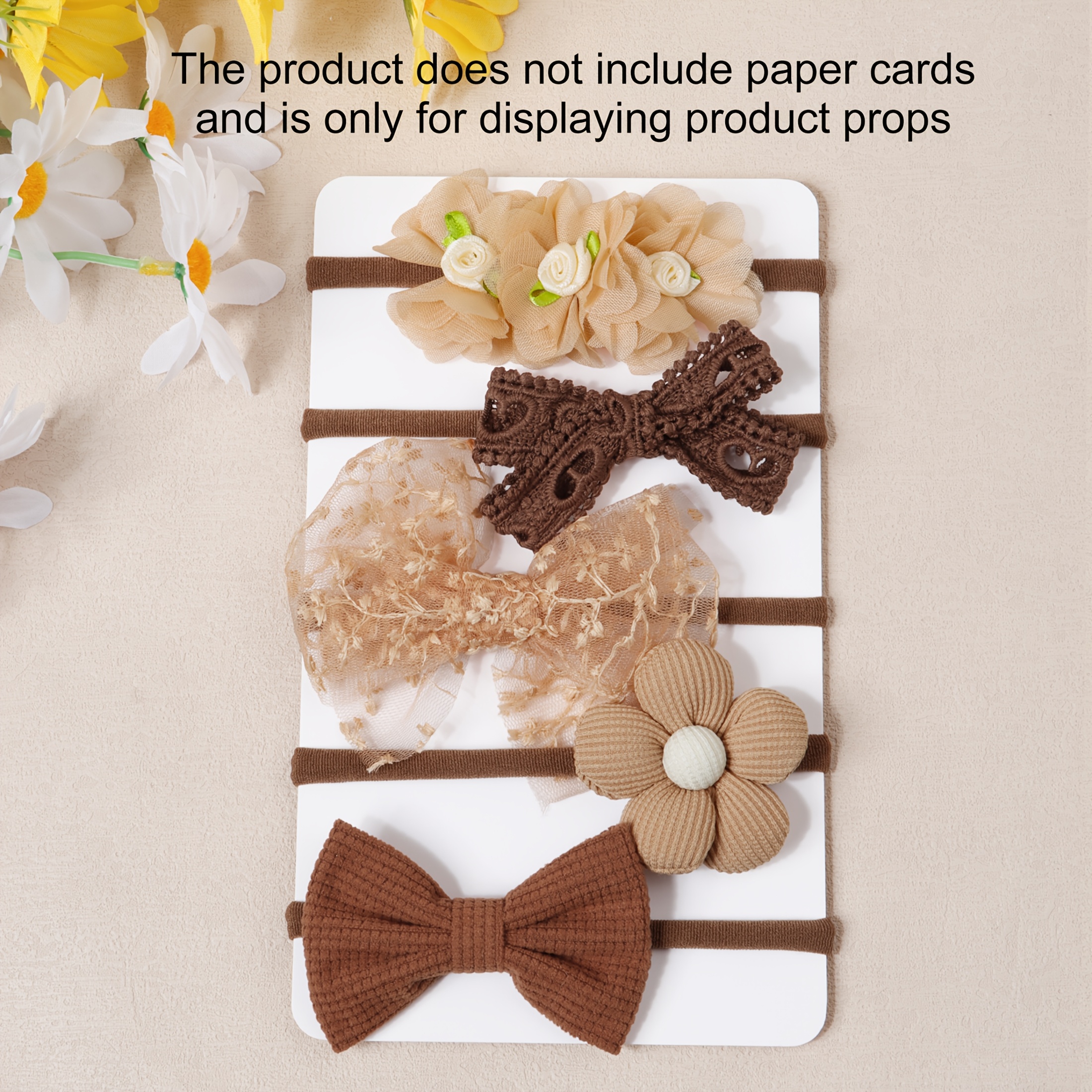 TEMU 5pcs Set Of Spring/summer Cute Floral Lace Bow Headbands, Coffee-colored Hair Accessories, Elegant Lace Party Hair Accessories, Photography