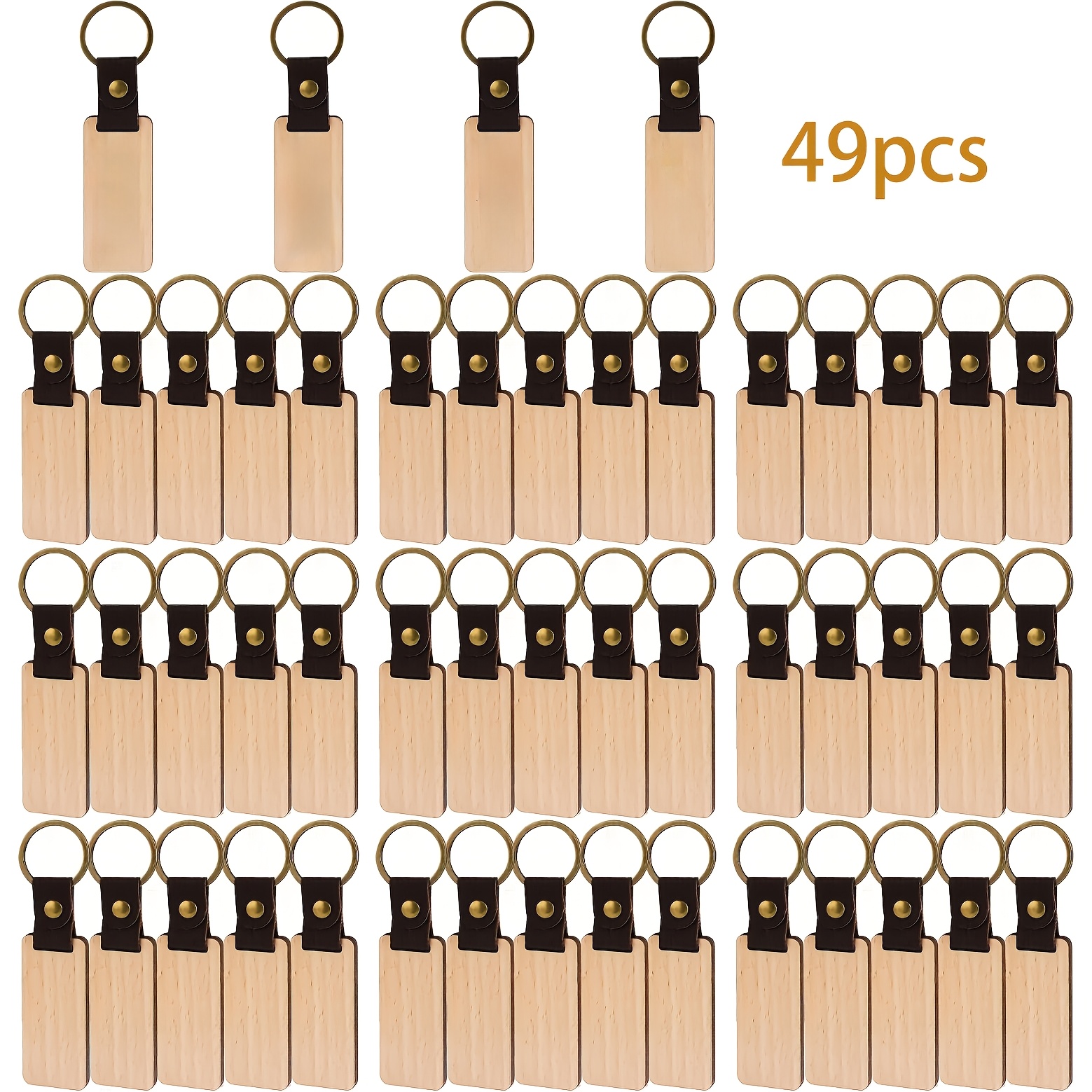 Image of Dofiki 23/49/99pcs Wooden Keychains, Blank Rectangle Wood Keychains For Diy Holiday Gifts Crafts, Laser Engraving, Wooden Keychain Wholesale Log Key Ring Key Tags