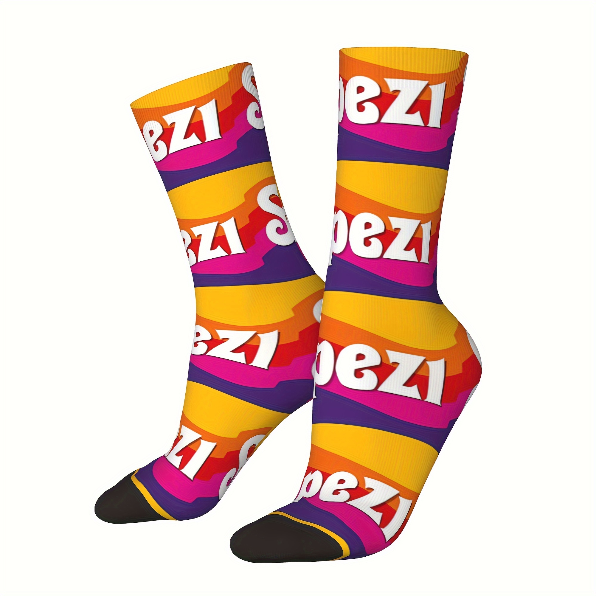 

1 Pair Of Unisex Harajuku & Vintage Style Novelty Pattern Crew Socks, Trendy Graffiti 3d Digital Printed Men Women Socks, Crazy Funny Socks For Gifts