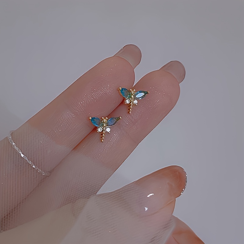 

1 Pair Spring/summer New Insect-inspired Sparkling Rhinestone Dragonfly Stud Earrings, Delicate Female Gift