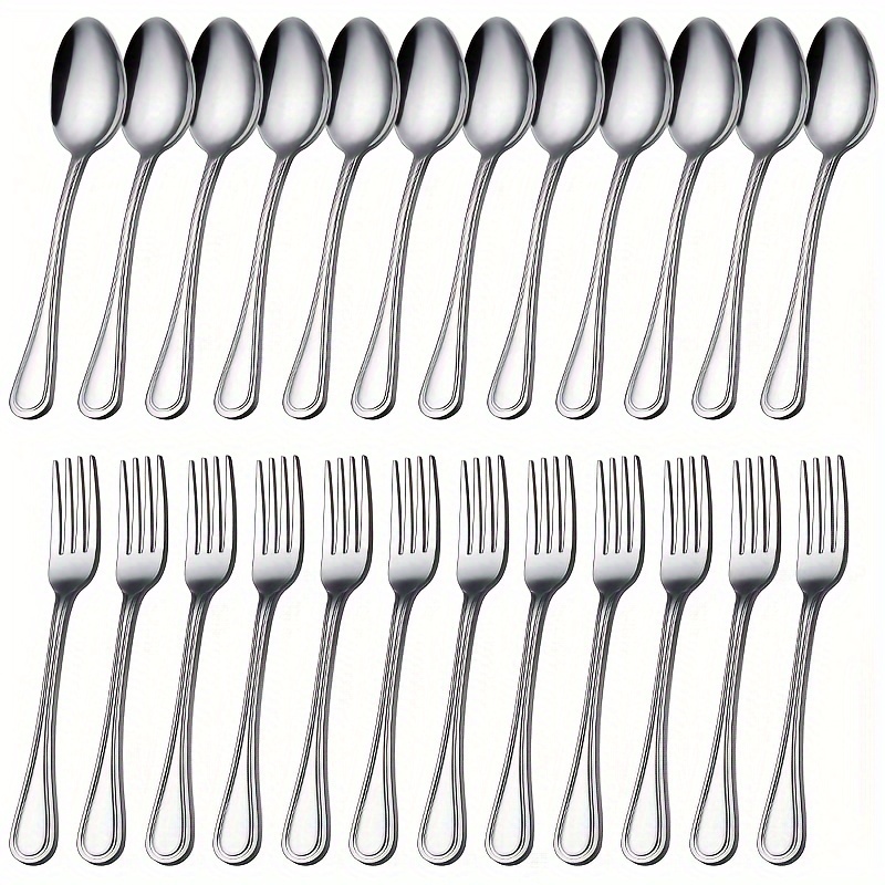 

24pcs, Serving Spoons And Forks, Stainless Steel Forks And Spoons, Mirror Polished, Dishwasher Safe, Suitable For Home Kitchens And Dining Rooms, Kitchen Supplies