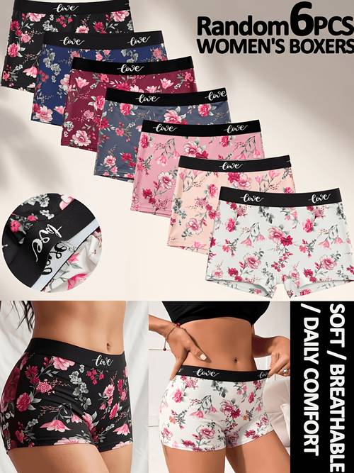 random 6pcs floral print modern women womens boxer briefs daily casual comfortable soft womens underwear boxer shorts new styler boxer briefs