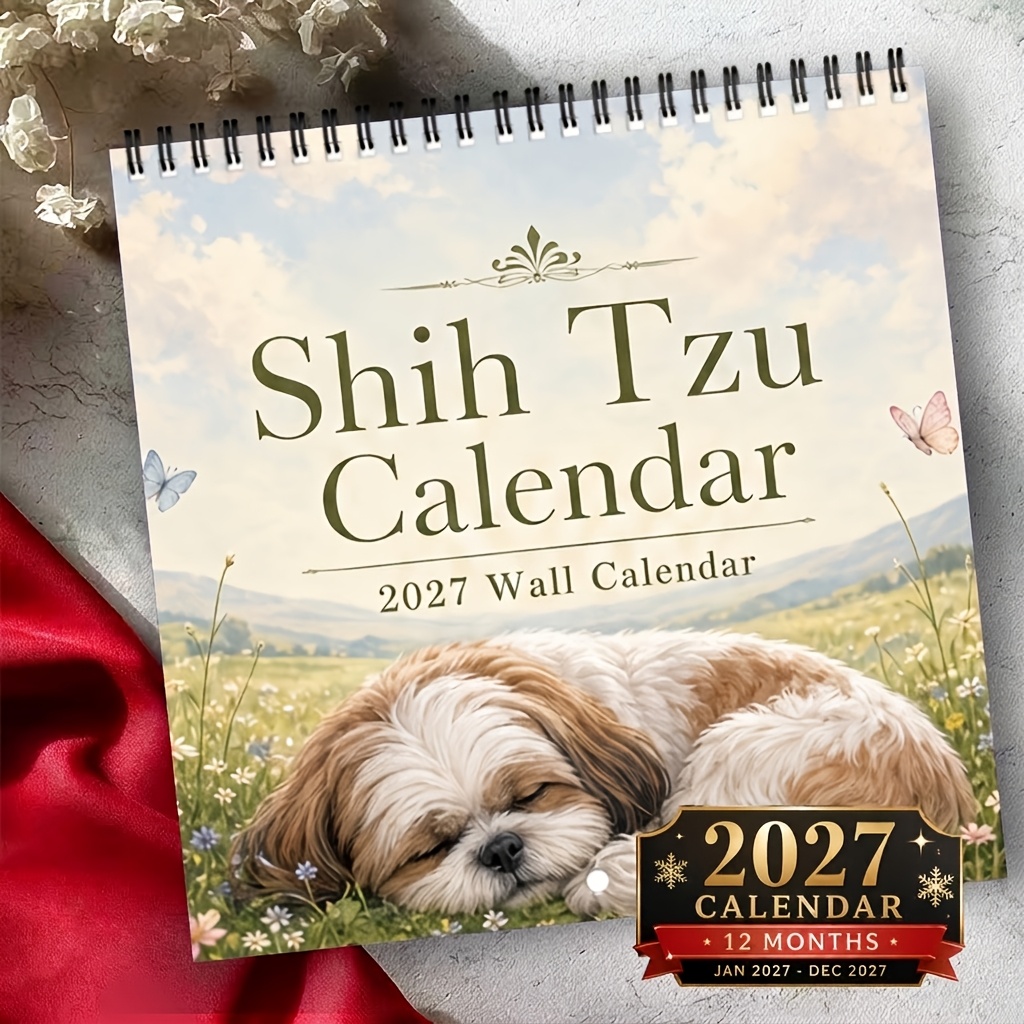 TEMU 2027 Wall Calendar, 2027 Schnery Wall Calendar, 12-month Hanging Calendar, Double Wire Spiral Binding, Large Block, American Festival, Flower