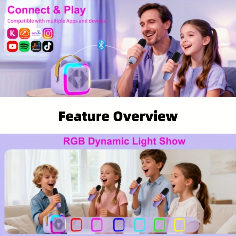 Mini Cat Ear Portable Karaoke Machine (Includes 2 Wireless Microphones) - Wireless Connectivity, USB Rechargeable Battery, Dazzling LED Disco Lights - Perfect for Family Gatherings, Christmas Gifts, Birthday Parties, and All-Age Karaoke Systems