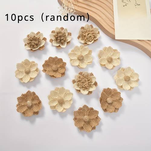 10pcs rustic charm burlap flowers handcrafted for bouquets and home decor party and mothers day random style