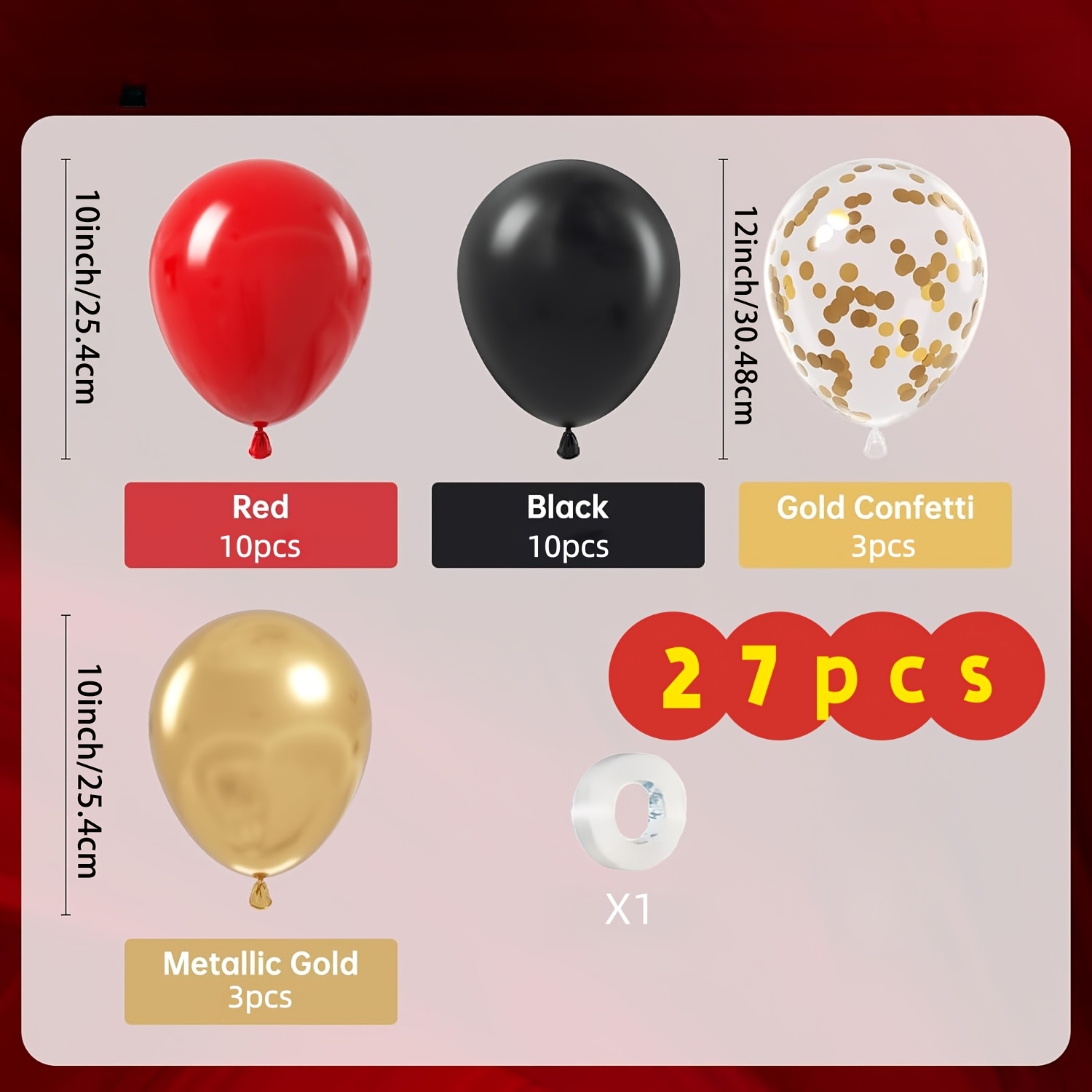 TEMU 27pcs, Red, Black, And Set, Halloween, Birthday, Wedding, Baby Party, Graduation Decoration, Party Decoration, Themed Event Decoration, Indoor
