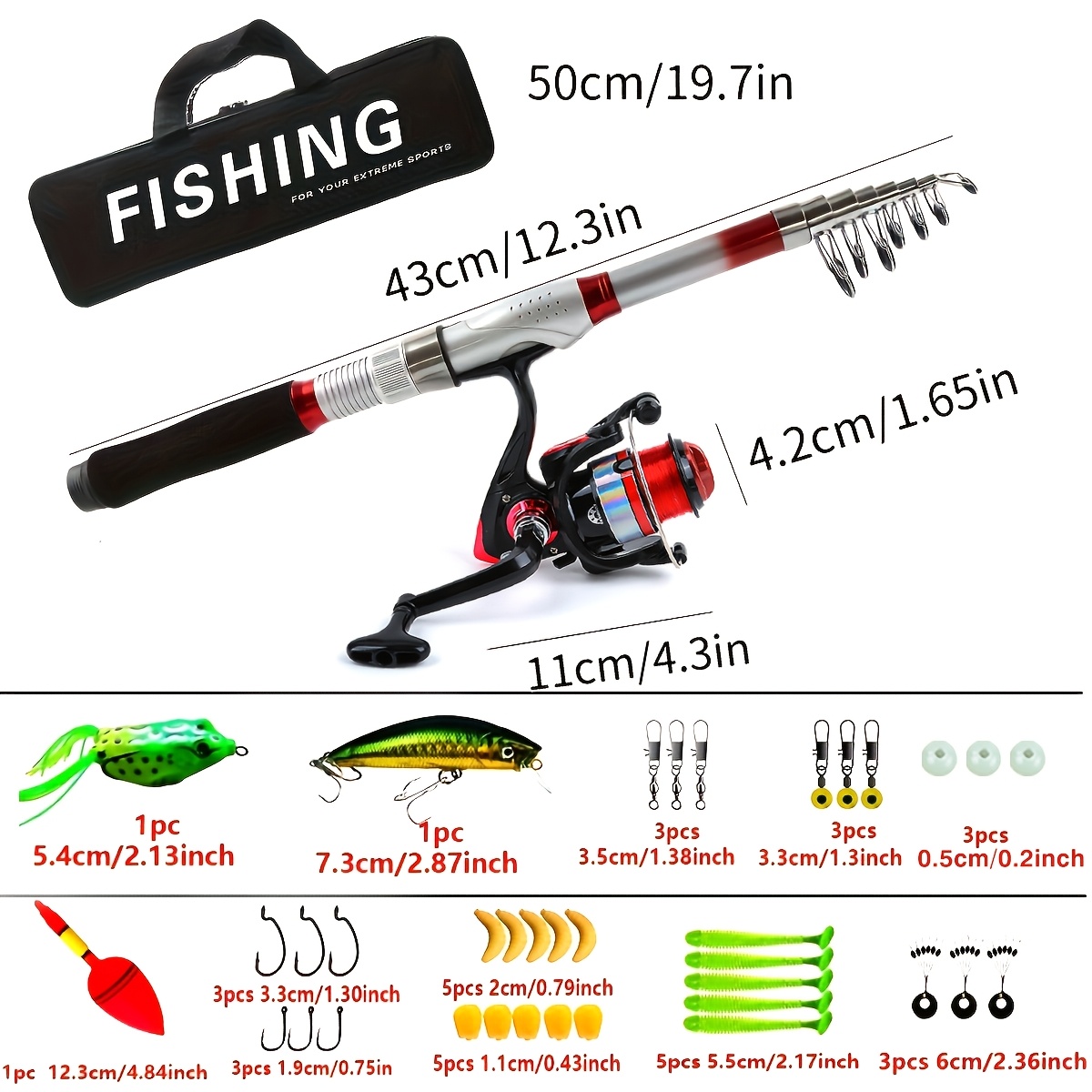 Set di canne da pesca K completi con canna da pesca telescopica e mulinello da spinning Esche Ganci Set di canne da viaggio  18