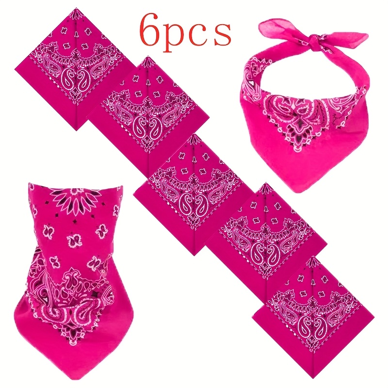 TEMU 6 stuks Fuchsia Dubbele Bloem Geprinte Vierkante Sjaals, Stijlvolle Unisex Multifunctionele Hoofddoeken, Mondmaskers, Polsbanden, en Kleine