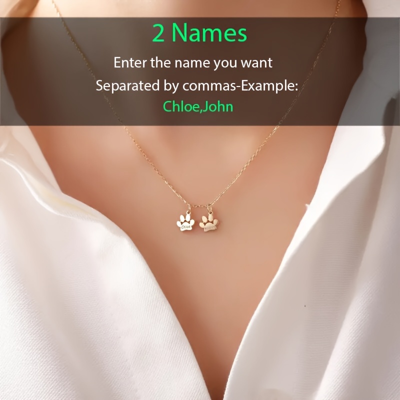 TEMU Personalized Women's Exquisite Cute Cat Paw Necklace 18k Golden Plated Stainless Steel Customizable 1-4 English Cat Paws Cute Minimalist Jewelry