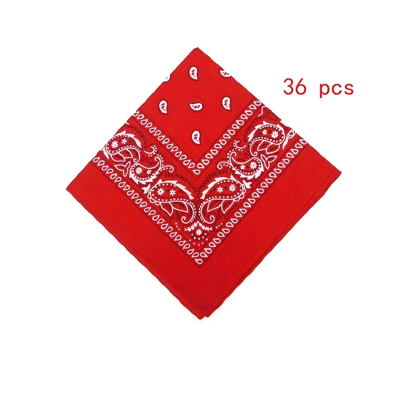 TEMU 36pcs 22in Black And White Red Hip-hop Men's Headscarf, Paisley Flower Street Dance Square Scarf, Multifunctional Diy Style Headscarf, Outdoor