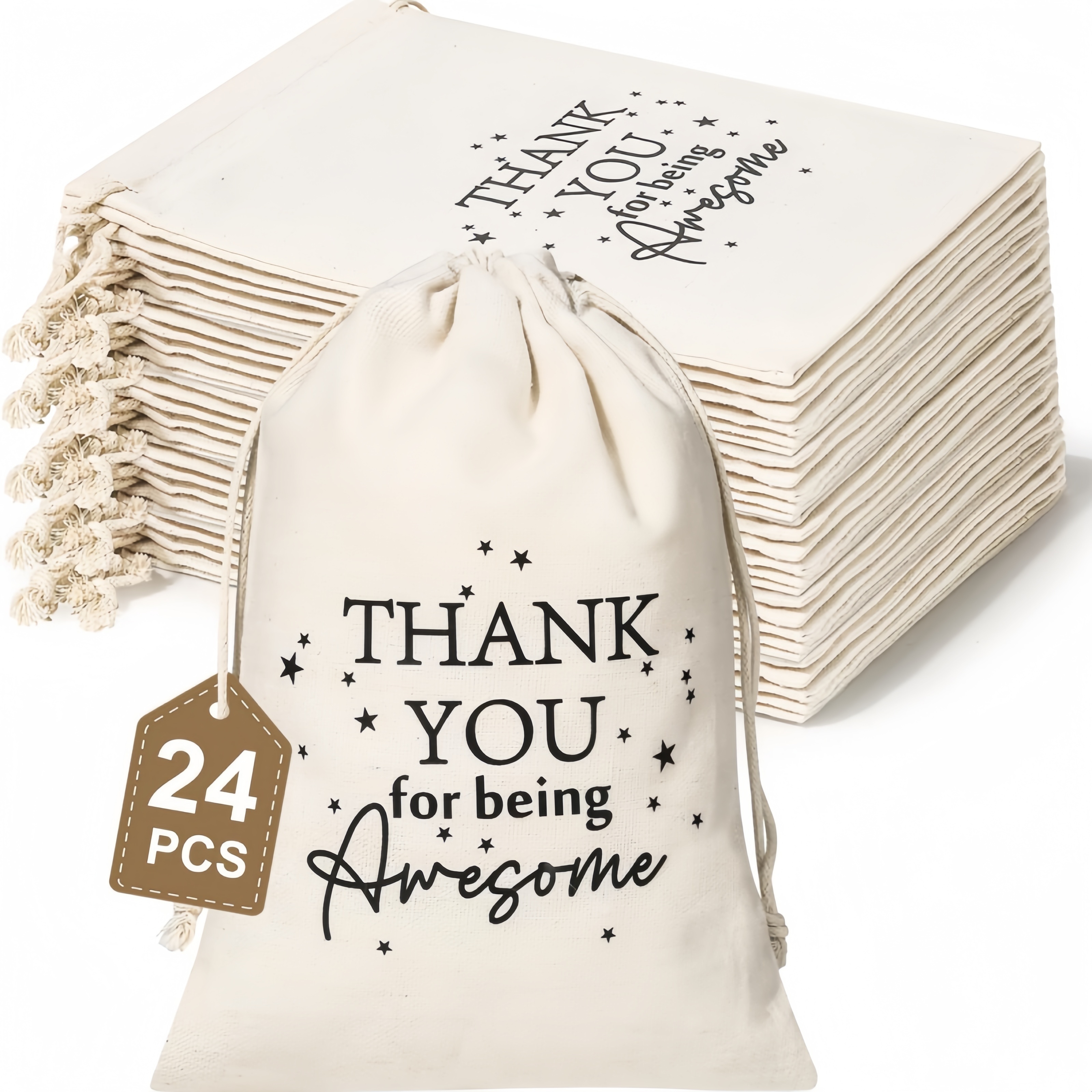 TEMU 12/24pcs, Appreciation Gift Drawstring Bags 4.3 X 6.2 Inch Thank You Bags For Employee Coworker , Thank You For Awesome Bags, Thank You