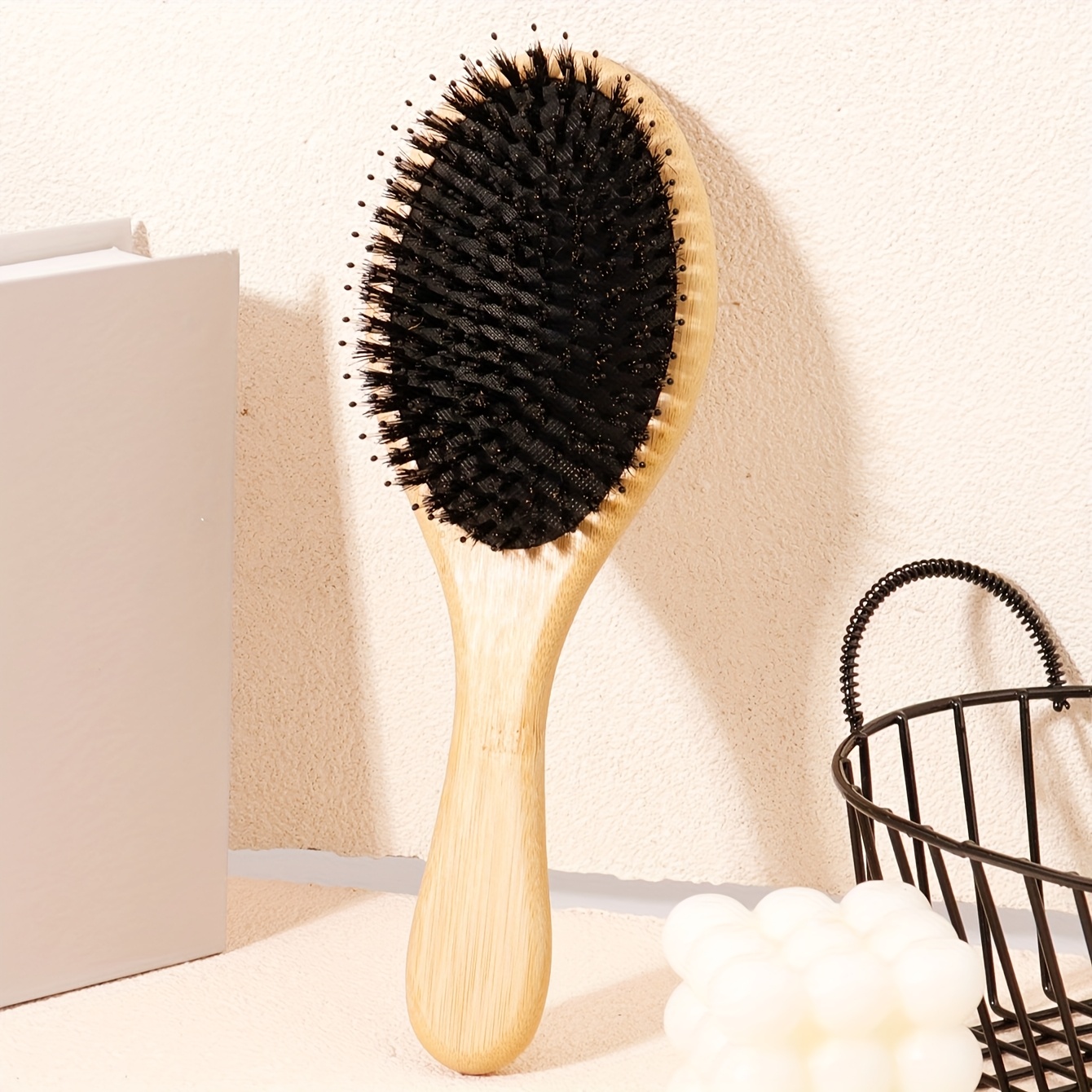 1pc Wooden Bristle Nylon Air Cushion Comb, Elastic Curly Hair Shaping Comb