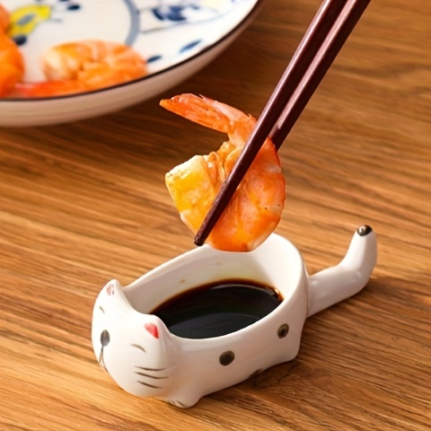 2pcs set cat ceramic   ceramic cute cat multifunctional seasoning plate chopstick holder snack dipping plate13 5 4 5cm 5 31 1 77in versatile   tableware suitable for appetizers desserts sushi sauce small plates Product details 3