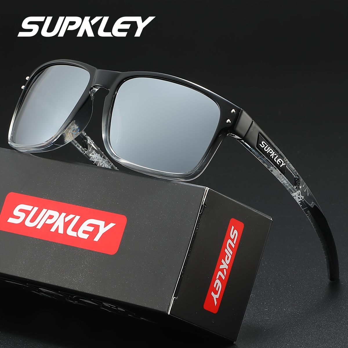 item picture   polarized sunglasses with wide square frame stainless hinges anti glare suitable for driving fishing hiking outdoor activities full rim eyewear for face fit
