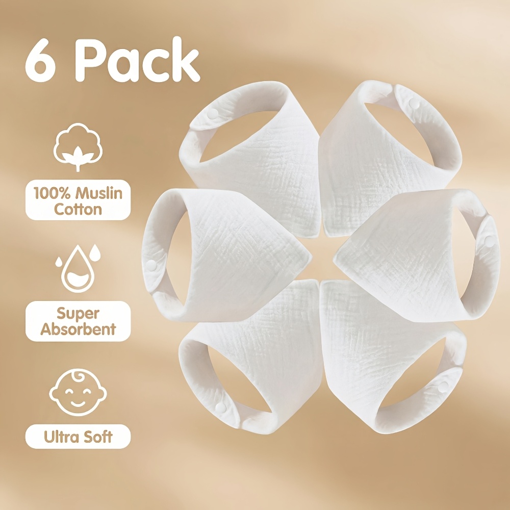 Image of 6pcs White Drool Bibs Teething Bibs Nursing Bibs Fresh Pure Cotton Material Comfortable And Breathable