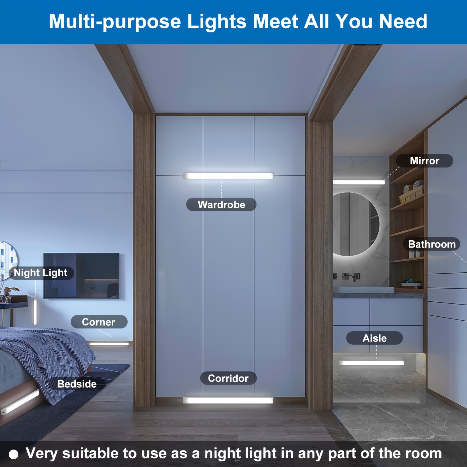6-Pack LED Motion Sensor Lights, USB Rechargeable Under Cabinet Lights