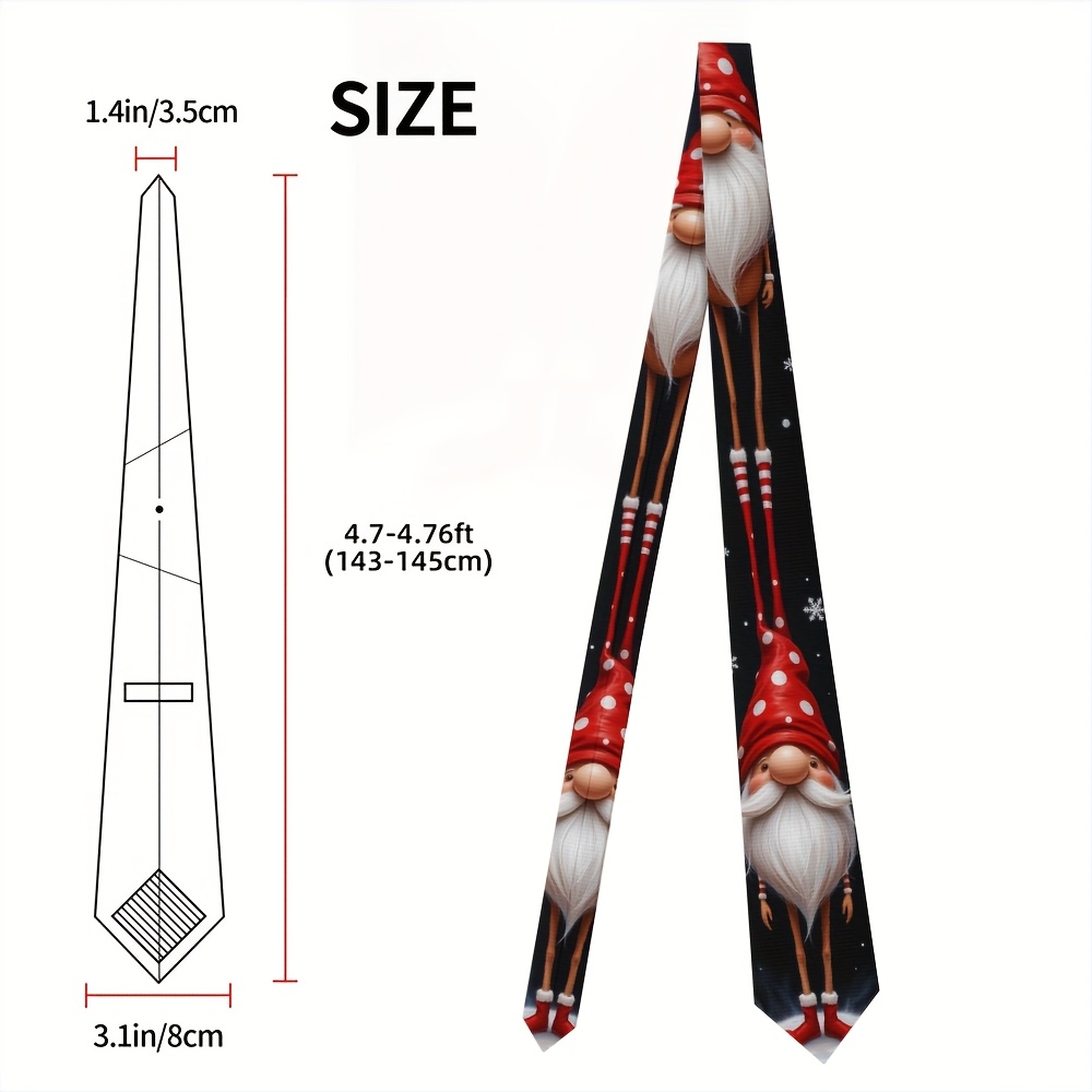 TEMU 1pc, Christmas Gnome Red Hat White Dots Print Christmas Men's Tie, Fun Printed Tie Unisex, , Easy-clean, Awards & Christmas Gifting, Classy