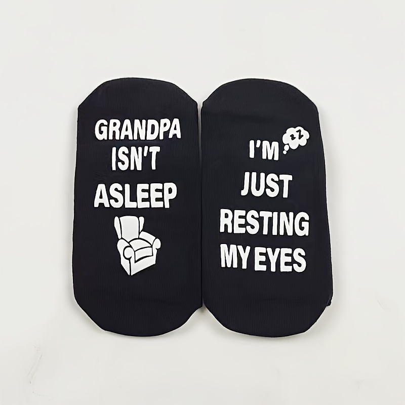 

A Pair Of Adhesive Anti-slip Cotton Socks, 'grandpa Is Not Sleeping, I Am Just ' Comfortable, Breathable, Sweat-absorbing, Suitable For All Seasons