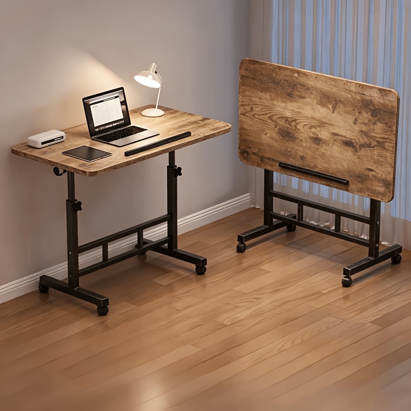 TEMU Height Adjustable Rolling Desk With Tilting Top And Lockable Wheels, Space-saving For Home Office And Small Spaces