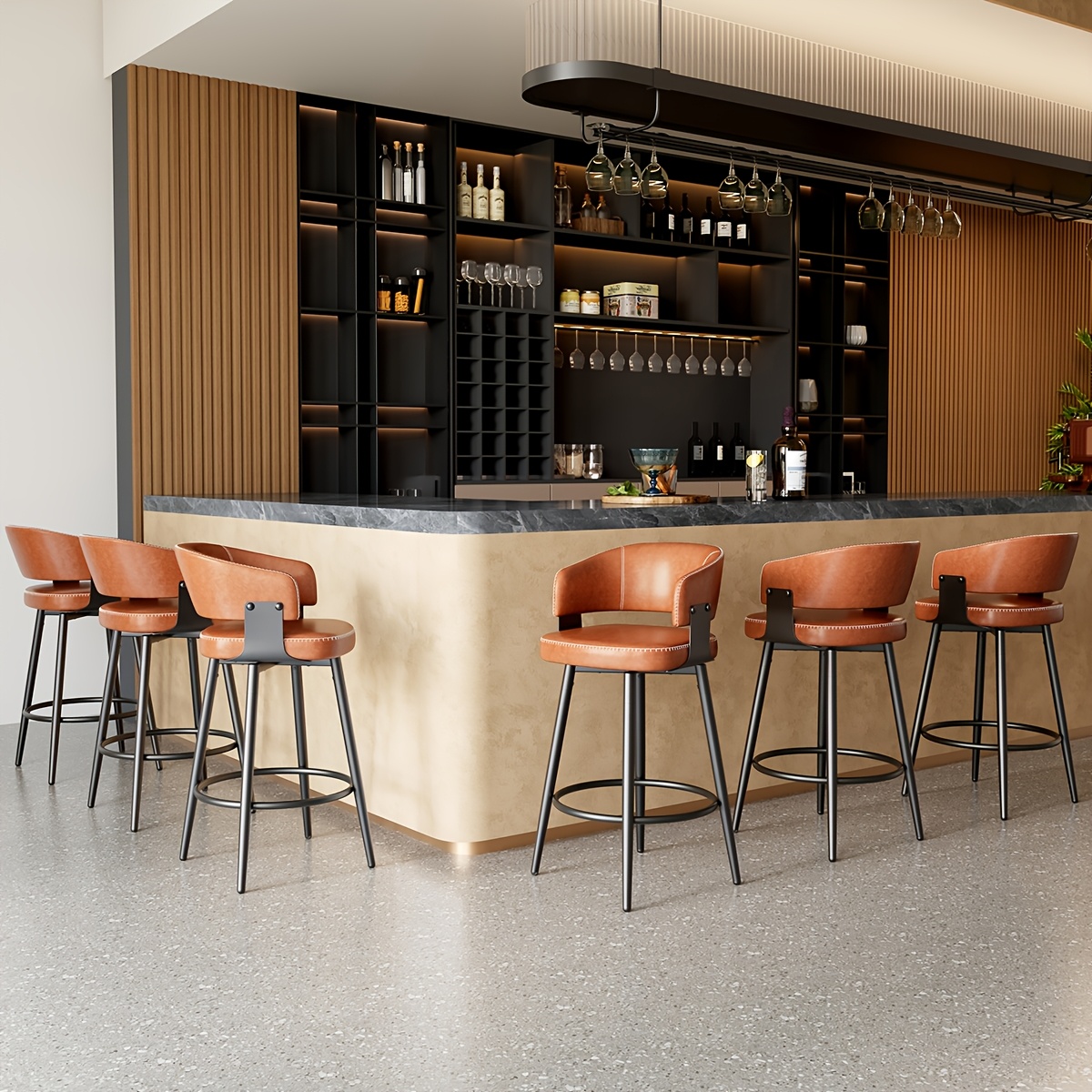 Bar Stools Set of 2 - 30" Swivel Mid-Century Modern Faux Leather