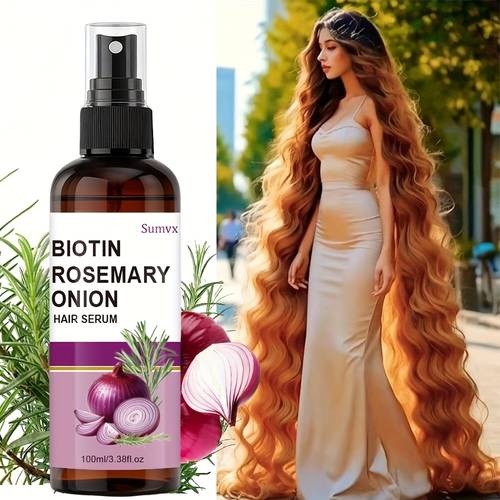 onion biotin strengthening serum spray enriched with onion oil rosemary leaf oil and biotin has 10 care and styling benefits hair for 72 hours moisturizes hair and smoothes dry and rough hair