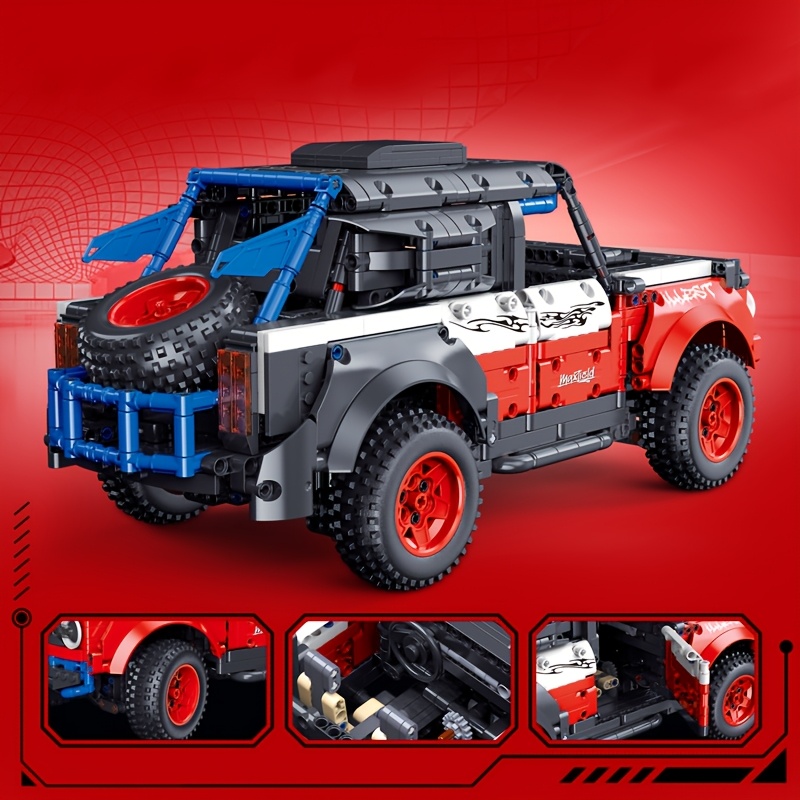 1428pcs Off-Road Supercar Model Building Block Set - Red & Blue with Black Accents, ABS Plastic, Stackable Interlocking Bricks, Speed & Durability Features, Ideal for Birthday & Christmas Gifts