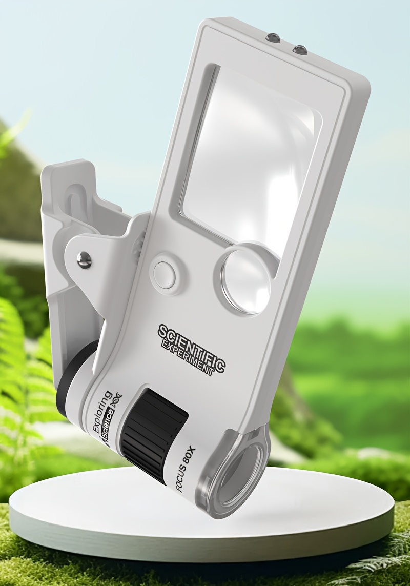 Microscopio Portátil 2-en-1 de Doble Función 3-10-80X con Luz LED Morada para Aventuras al Aire Libre, un Buen Regalo de Cumpleaños y del Día del Niño desde el Laboratorio a la Naturaleza