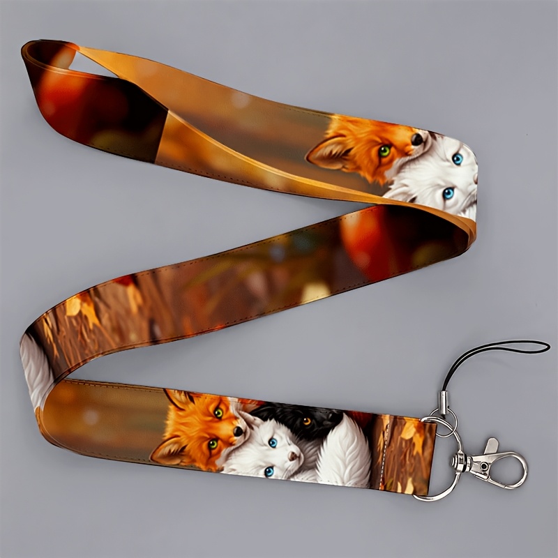 TEMU 2D Geeignet für Männer und Frauen, der zur Arbeit oder zur Schule gehen, realistischer niedlicher Fuchs-Druck Lanyard mit Herbsthintergrund,