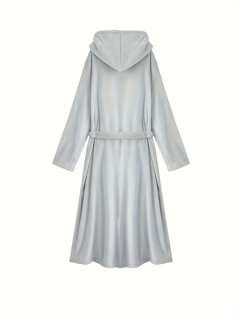 Men's Long Black Fleece Bathrobe with Double Hood - Soft, Breathable, Adjustable Belt, Solid Color, Ideal for Autumn/Winter Comfort