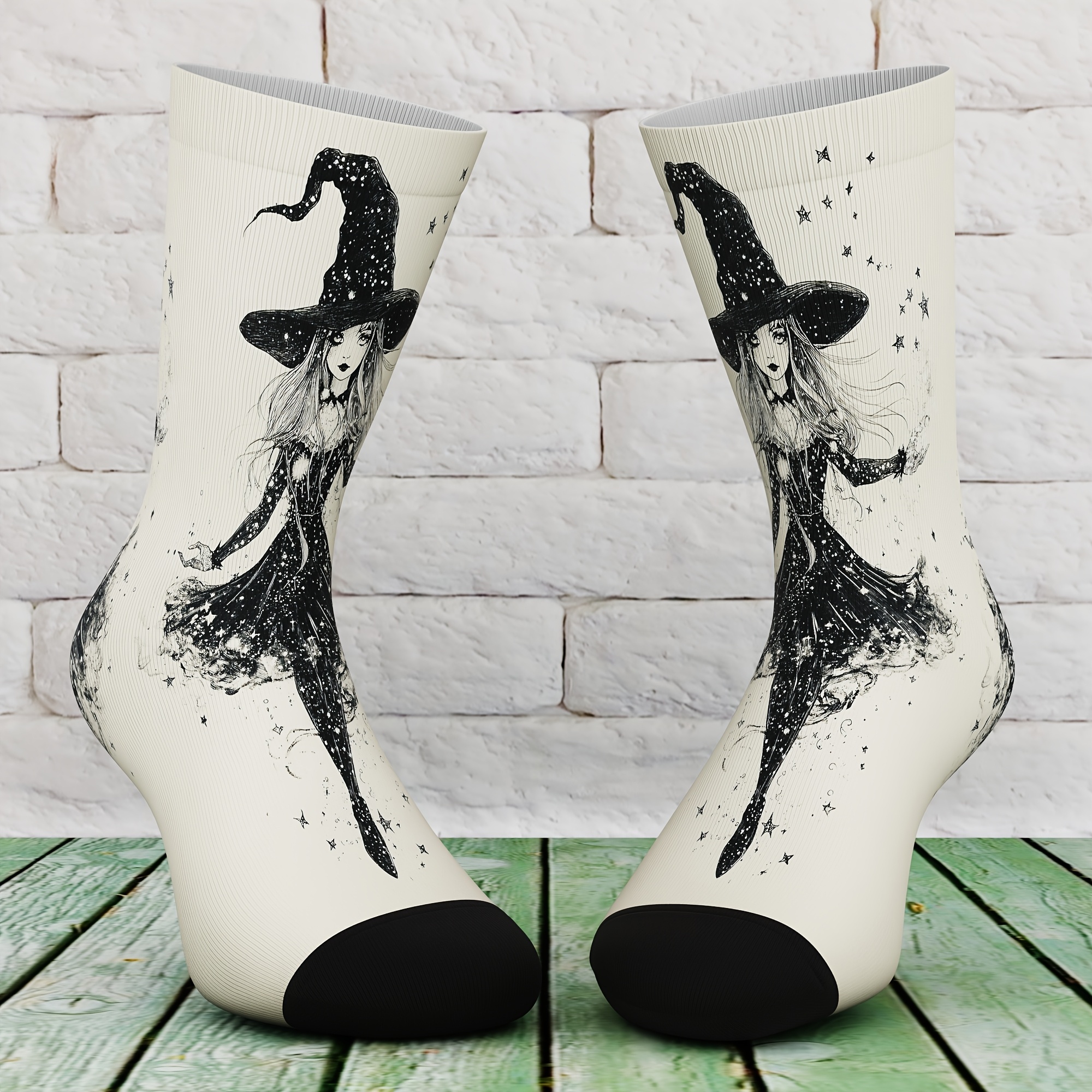 E-shop Unisex Gothic Hexe & Fledermäuse Print Socken - Atmungsaktiv, Bequem und Stilvoll für Outdoor-Sport, Ganzjahreskleidung, Perfektes Geschenk für