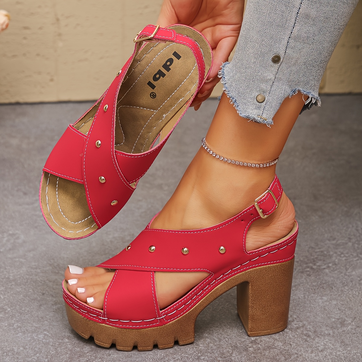 Ladies' High-Heeled Sandals - Featuring Adjustable Straps, Perfect for Daily Outings, Social Gatherings, Or Summer Events. The Stylish Open-Toe Design Makes Them a Comfortable Choice for The Warm Season., Women Shoes